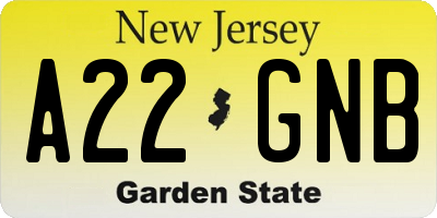 NJ license plate A22GNB