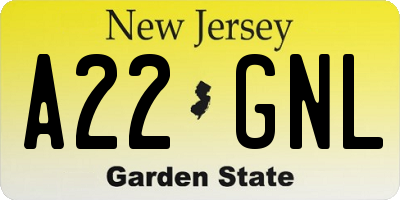 NJ license plate A22GNL