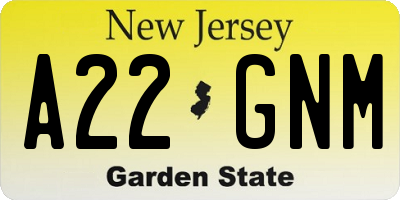 NJ license plate A22GNM