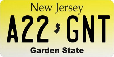 NJ license plate A22GNT