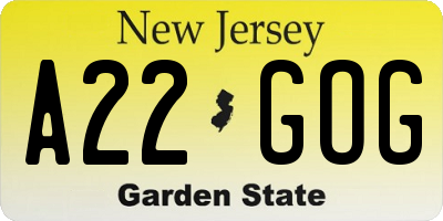 NJ license plate A22GOG