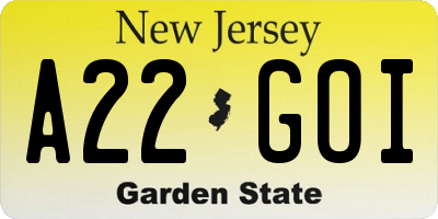NJ license plate A22GOI