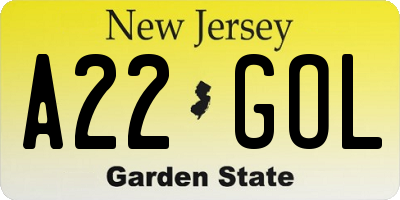 NJ license plate A22GOL