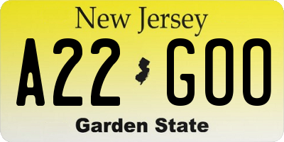 NJ license plate A22GOO