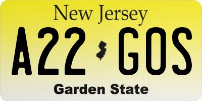 NJ license plate A22GOS