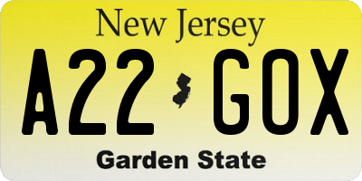 NJ license plate A22GOX