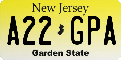 NJ license plate A22GPA
