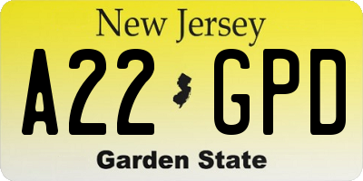 NJ license plate A22GPD