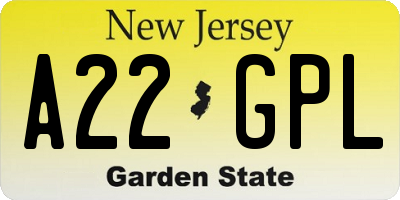 NJ license plate A22GPL
