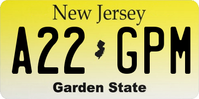 NJ license plate A22GPM
