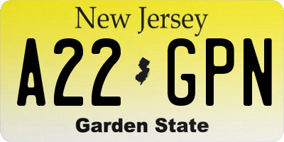 NJ license plate A22GPN