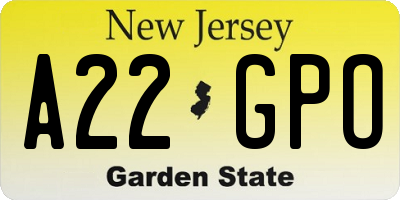 NJ license plate A22GPO