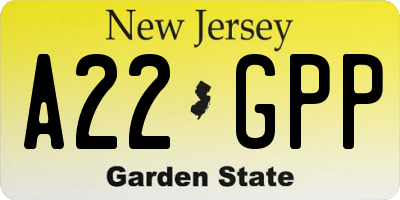 NJ license plate A22GPP