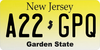 NJ license plate A22GPQ
