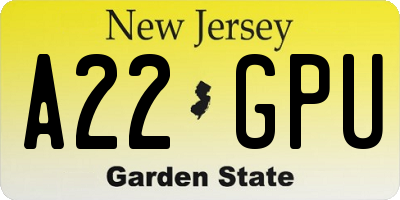 NJ license plate A22GPU