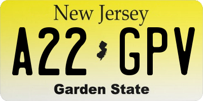 NJ license plate A22GPV