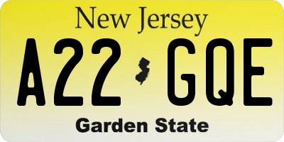 NJ license plate A22GQE