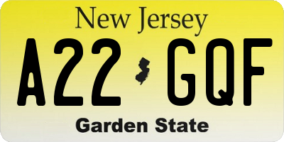 NJ license plate A22GQF