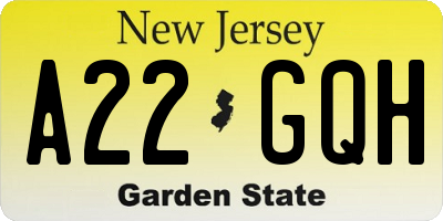 NJ license plate A22GQH