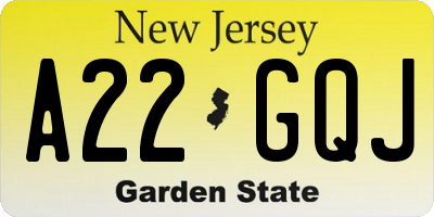 NJ license plate A22GQJ