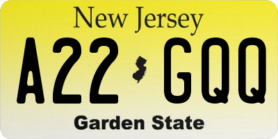 NJ license plate A22GQQ