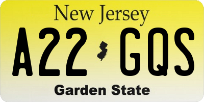 NJ license plate A22GQS