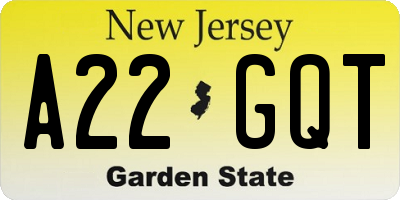 NJ license plate A22GQT