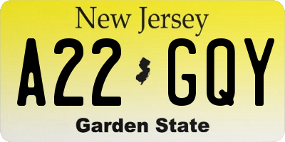 NJ license plate A22GQY