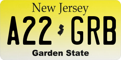 NJ license plate A22GRB