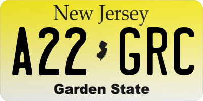 NJ license plate A22GRC