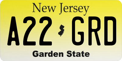 NJ license plate A22GRD