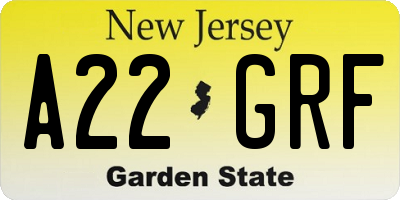 NJ license plate A22GRF
