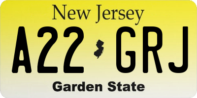 NJ license plate A22GRJ