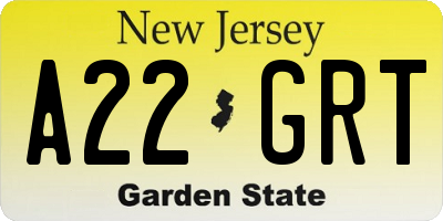 NJ license plate A22GRT