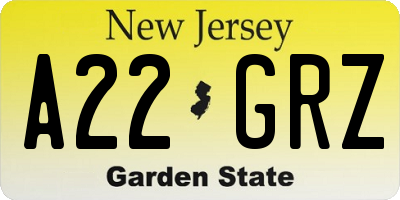 NJ license plate A22GRZ