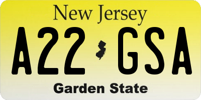 NJ license plate A22GSA