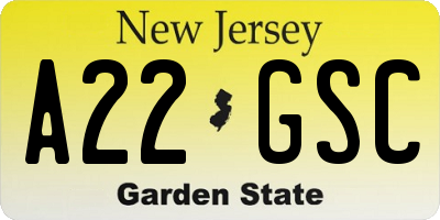 NJ license plate A22GSC