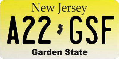 NJ license plate A22GSF