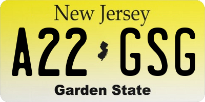 NJ license plate A22GSG
