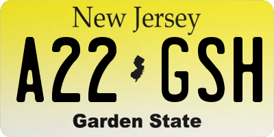 NJ license plate A22GSH