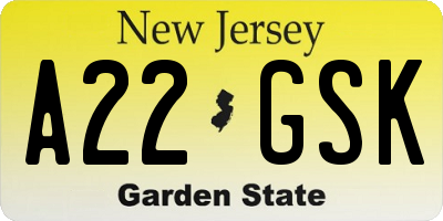 NJ license plate A22GSK