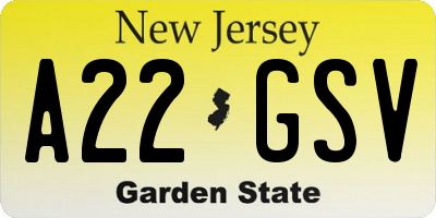 NJ license plate A22GSV