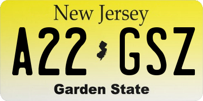 NJ license plate A22GSZ