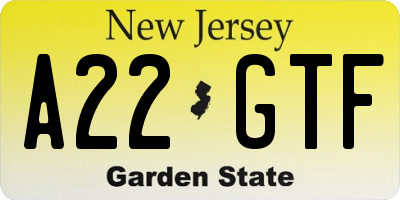 NJ license plate A22GTF
