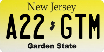 NJ license plate A22GTM