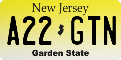 NJ license plate A22GTN