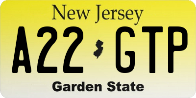 NJ license plate A22GTP