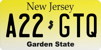 NJ license plate A22GTQ