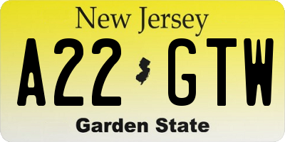 NJ license plate A22GTW
