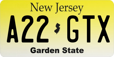 NJ license plate A22GTX